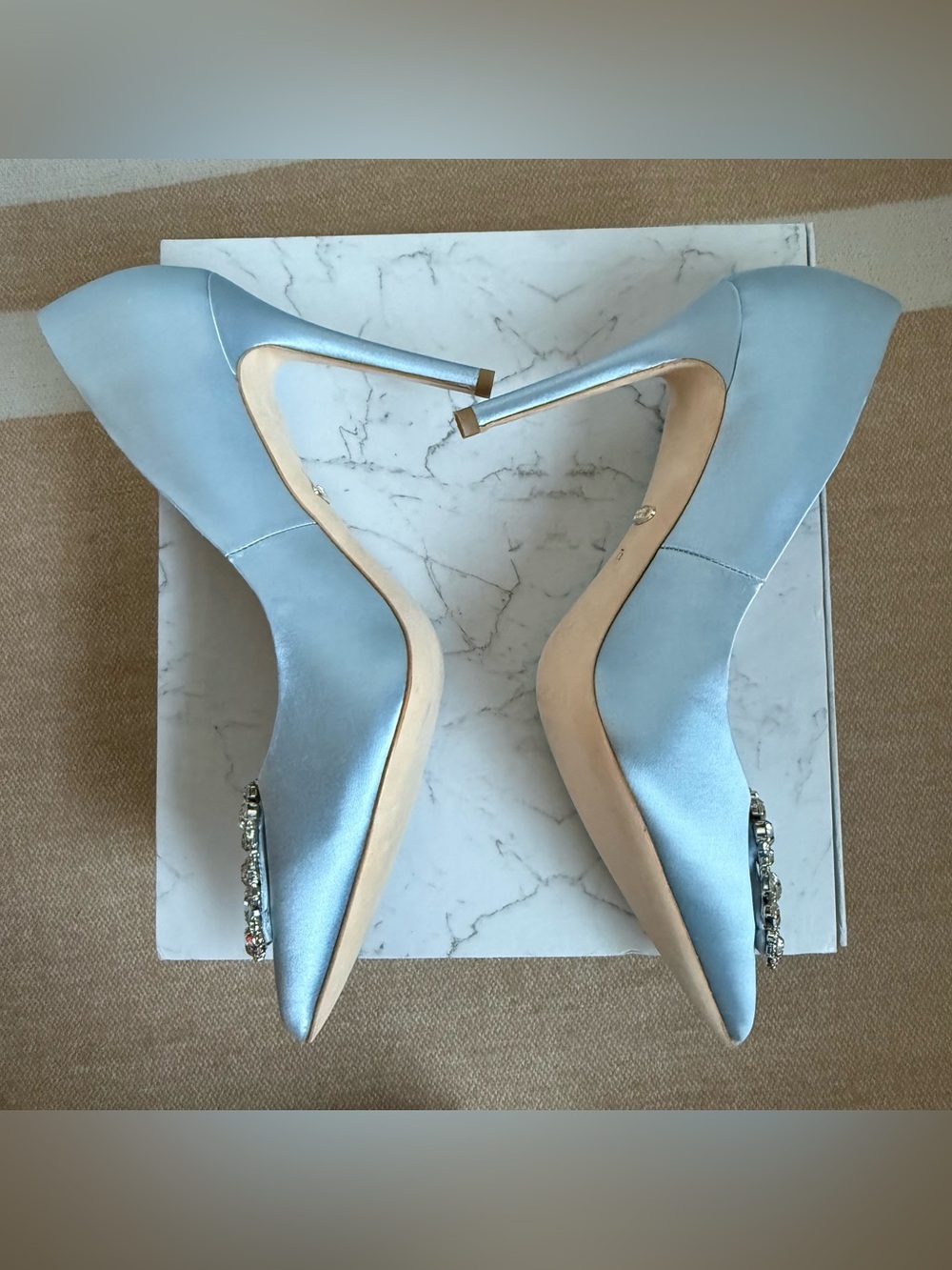 Badgley Mischka Blue Satin Pointed-Toe Crystal Buckle Pumps Size 7.5 new - Picture 5 of 9